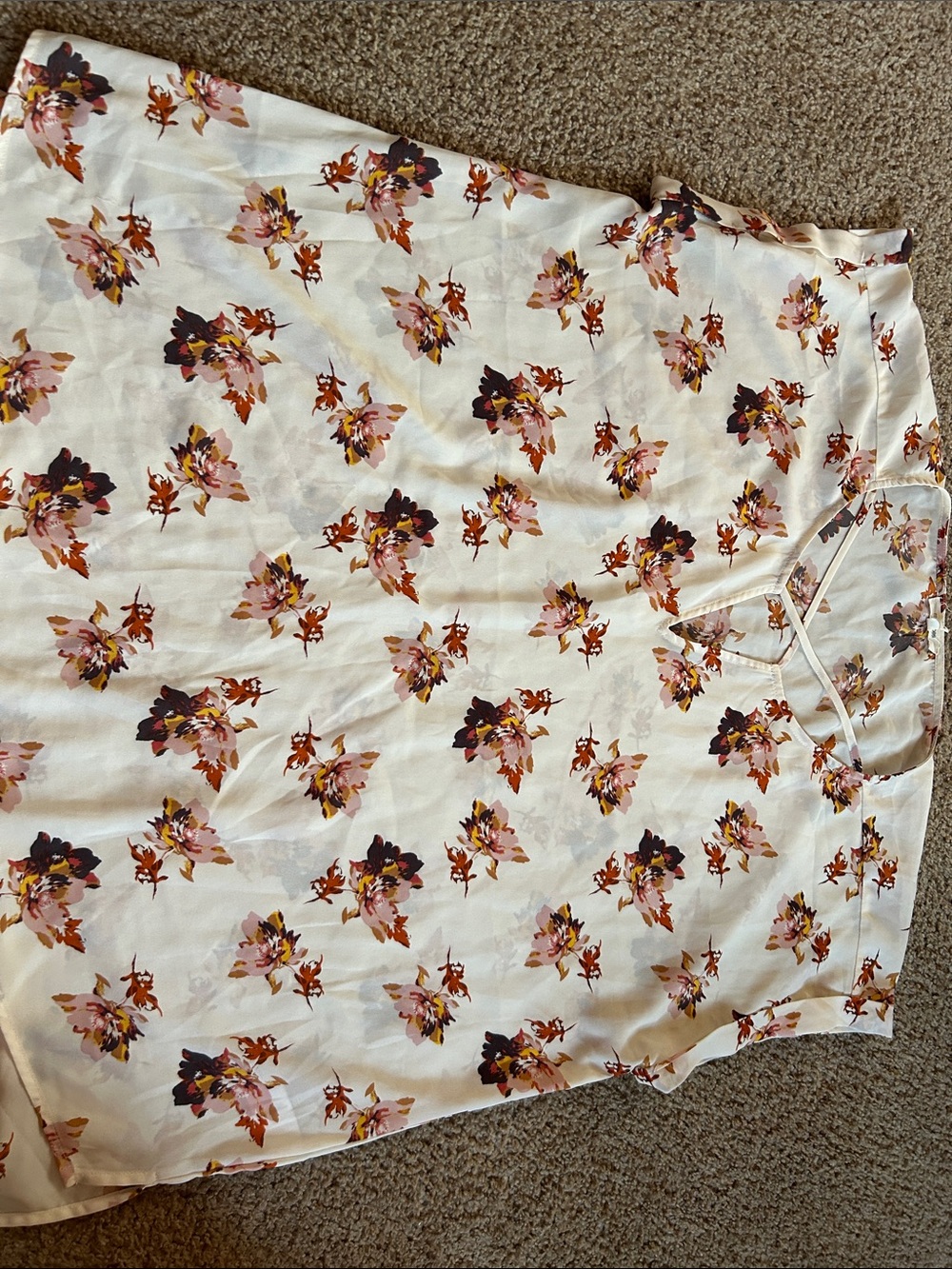 Maurices Cream Tank Top with Pink & Brown Floral Print